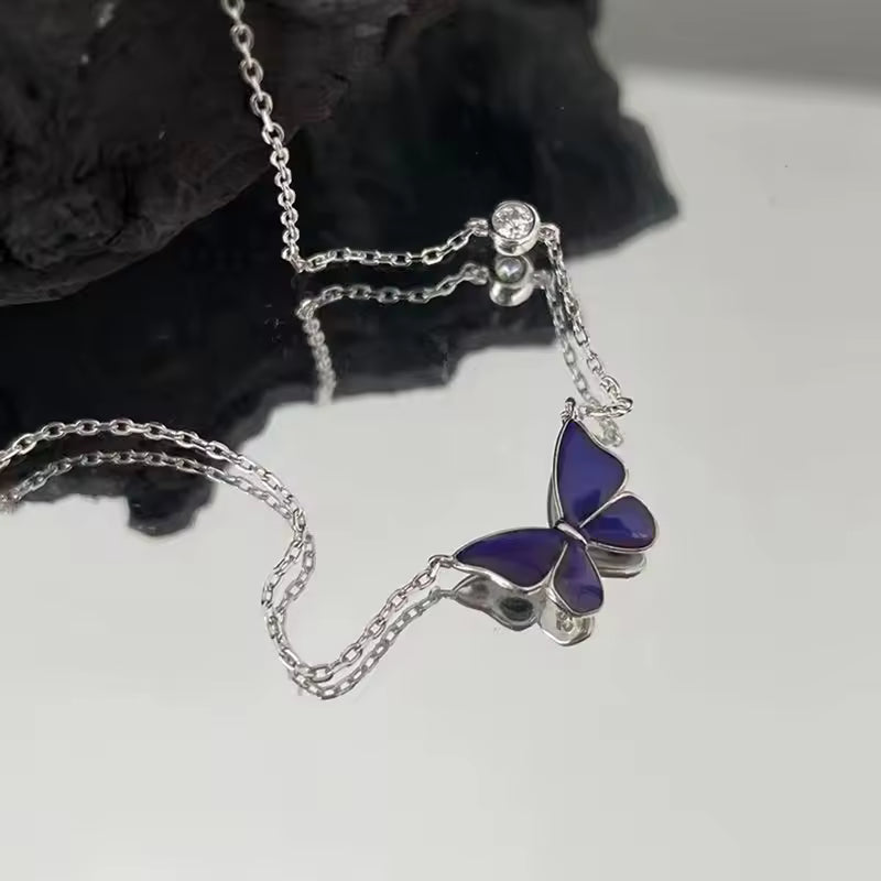 Butterfly Pendant Mood Necklace – Stainless Steel Chain