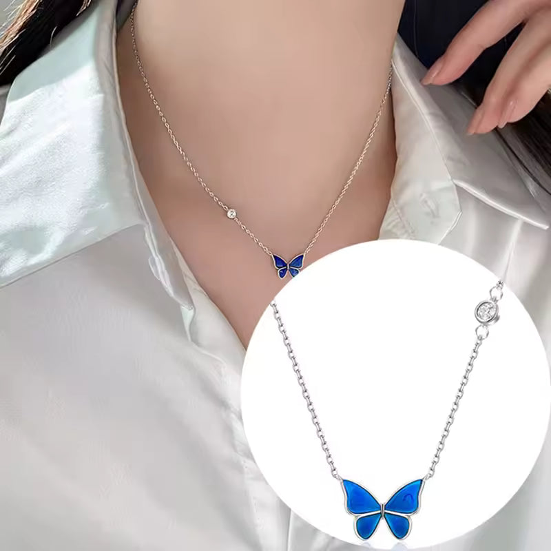Butterfly Pendant Mood Necklace – Stainless Steel Chain
