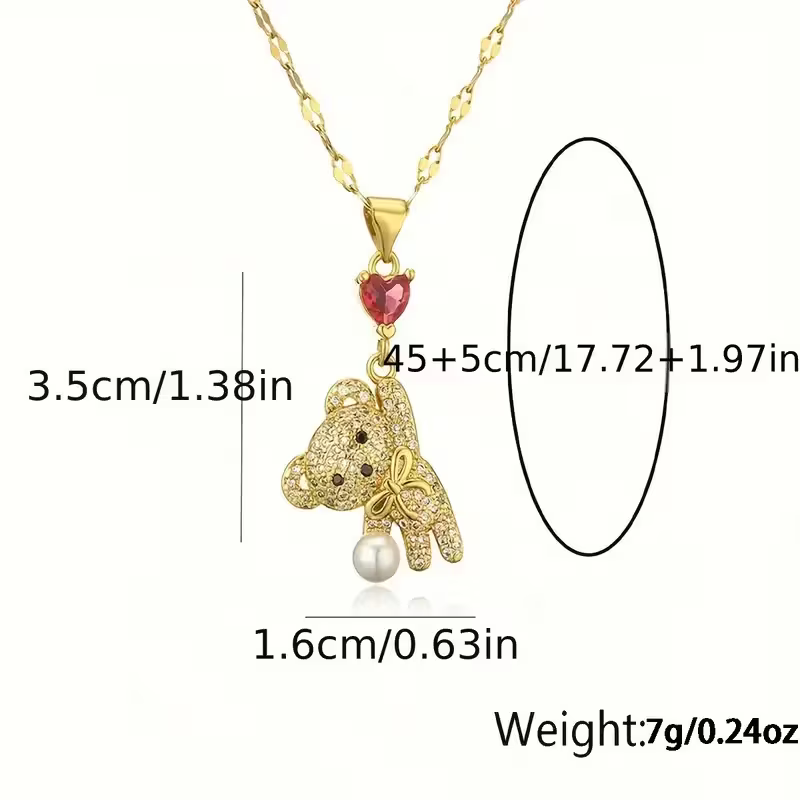 Bear Pendant Necklace – 18K Gold Plated with Heart Charm