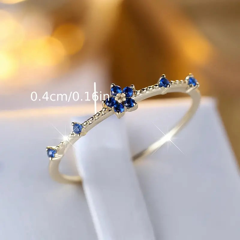 Silver Golden Blue Flower Zirconia Ring – Stylish Gift for Women