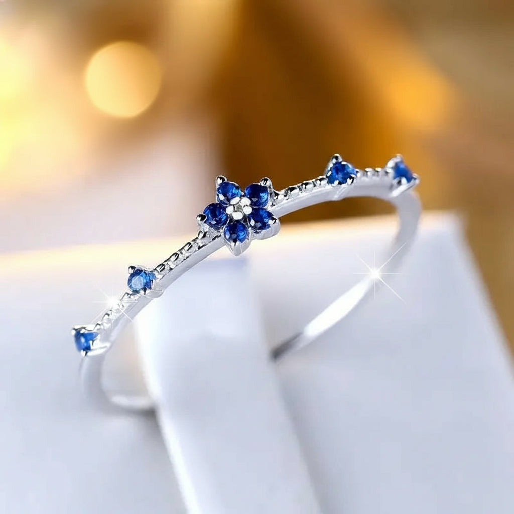 Silver Golden Blue Flower Zirconia Ring – Stylish Gift for Women