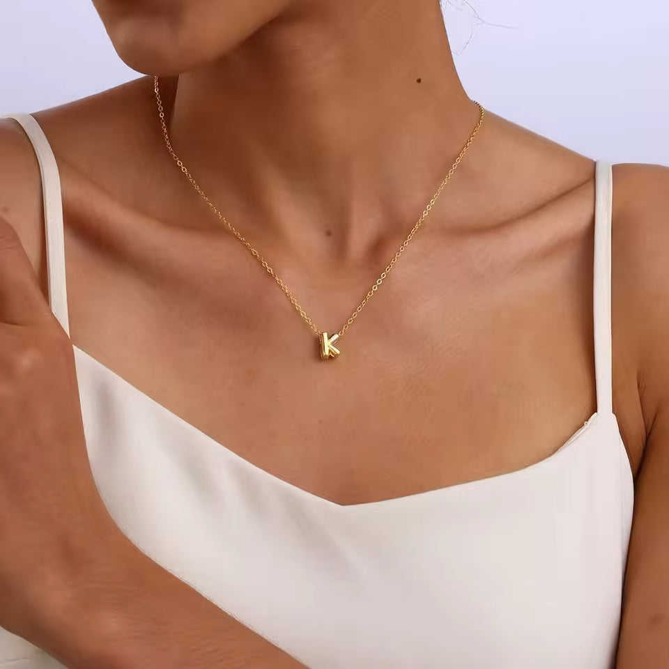 Gold Plated Bubble Letter Necklace A–Z | Dainty Stainless Steel Initial Jewelry