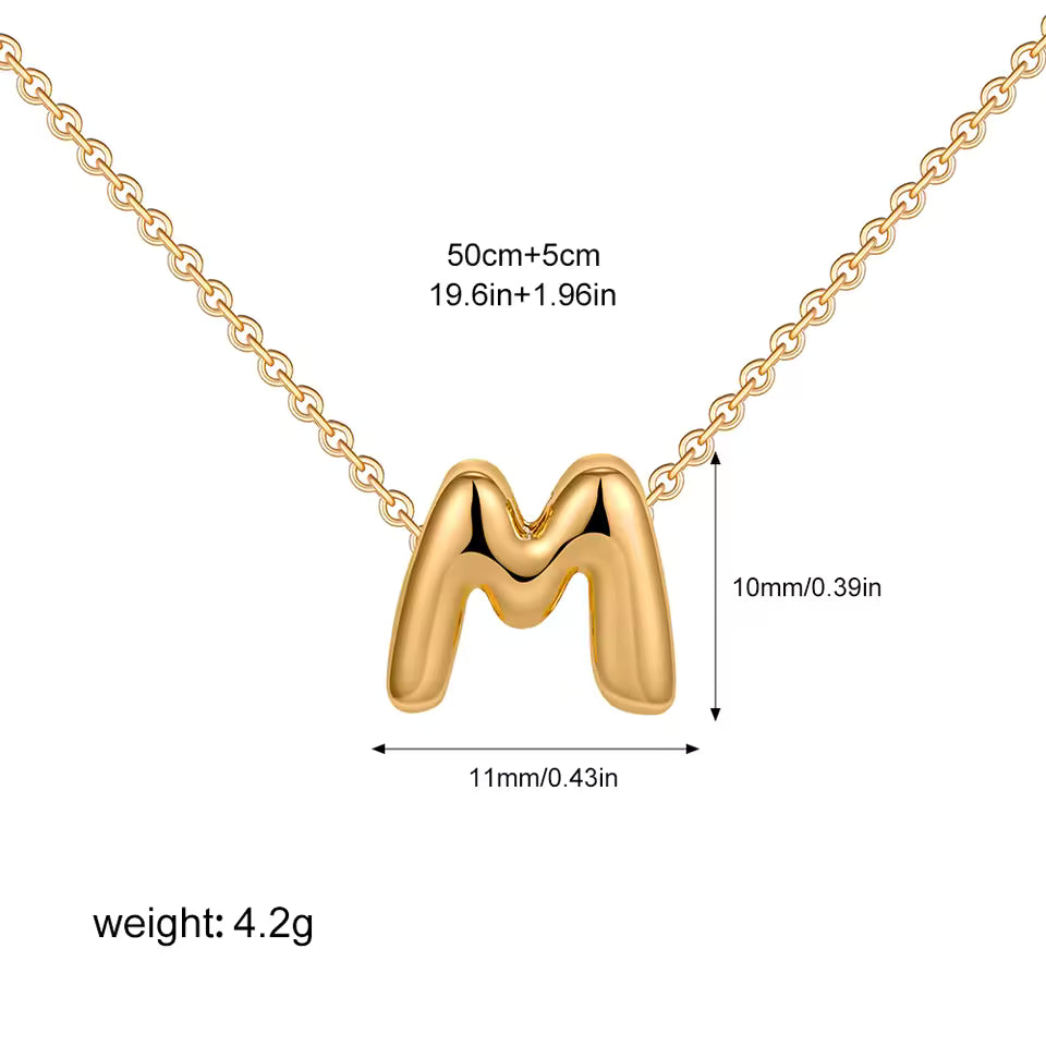 Gold Plated Bubble Letter Necklace A–Z | Dainty Stainless Steel Initial Jewelry