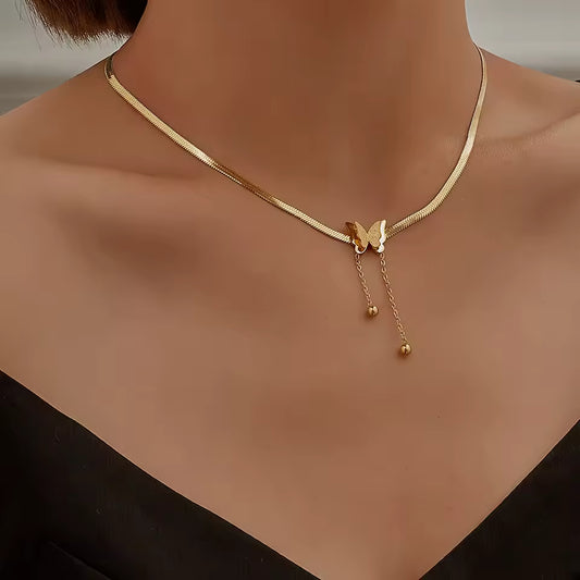 Gold Butterfly Layered Necklace – Stainless Steel Choker