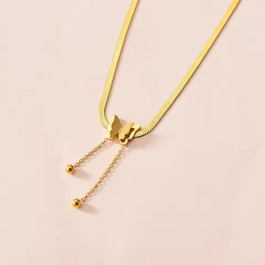 Gold Butterfly Layered Necklace – Stainless Steel Choker