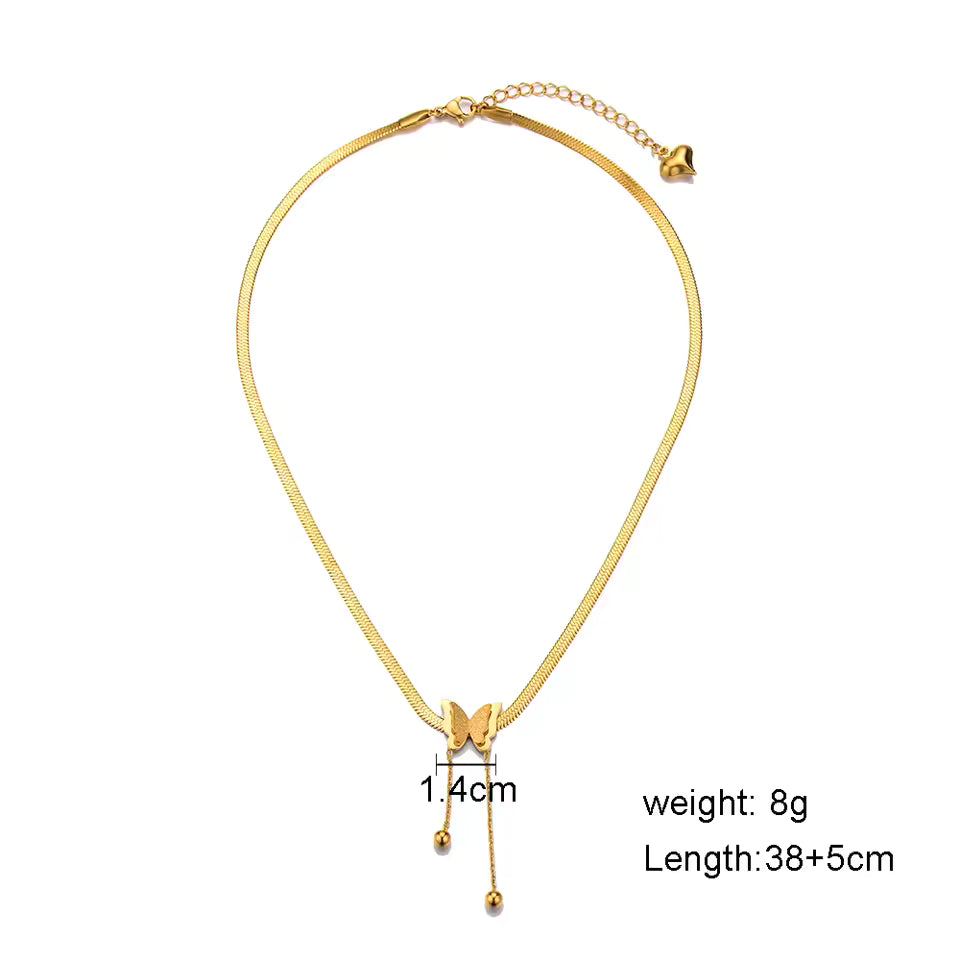Gold Butterfly Layered Necklace – Stainless Steel Choker