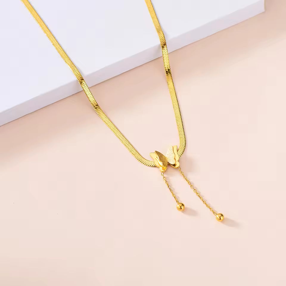 Gold Butterfly Layered Necklace – Stainless Steel Choker