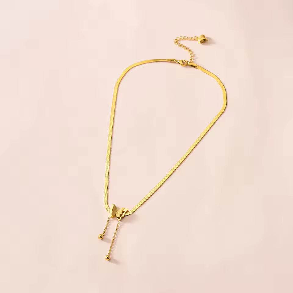 Gold Butterfly Layered Necklace – Stainless Steel Choker