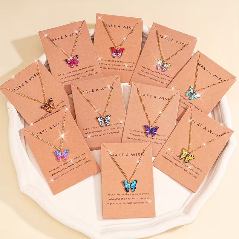 Butterfly Pendant Necklace Set – Trendy Y2K Jewellery
