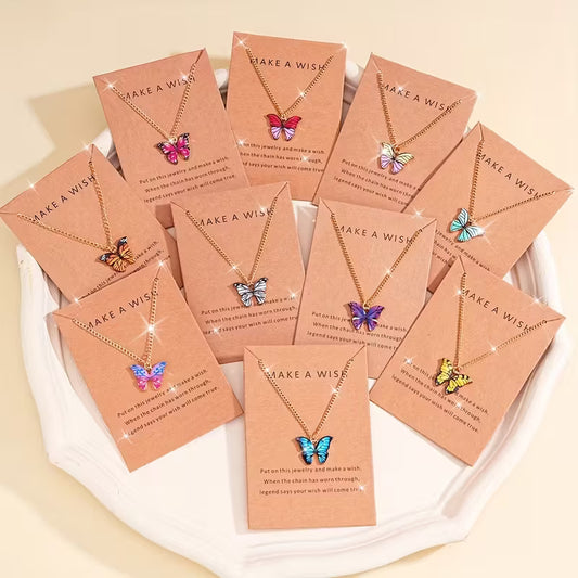 Butterfly Pendant Necklace Set – Trendy Y2K Jewellery