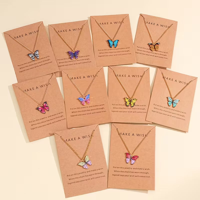 Butterfly Pendant Necklace Set – Trendy Y2K Jewellery