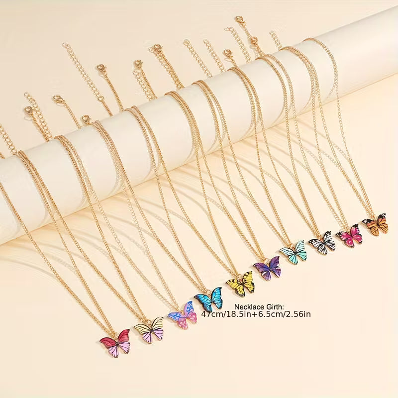 Butterfly Pendant Necklace Set – Trendy Y2K Jewellery