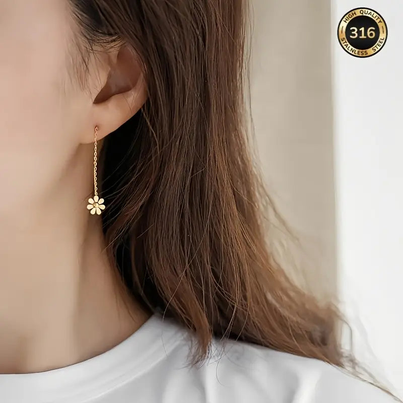 Elegant Floral Chain Drop Earrings for Women – Sunflower Design