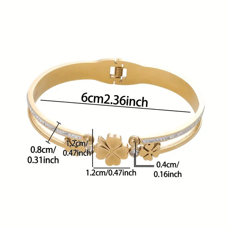 Lucky Clover Gold Bracelet – Stainless Steel Four-Leaf Charm