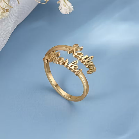 Personalized Name Ring – Bohemian Wave Design, Stainless Steel, Custom Engraved Jewelry for Women