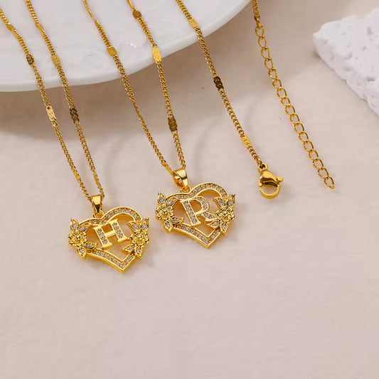 Customized Heart Initial Letter Necklace – Gold Stainless Steel A–Z Pendant