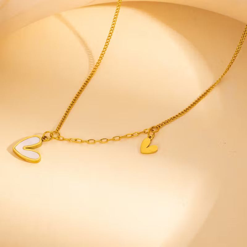 Double Heart Pendant Necklace – Elegant Golden Stainless Steel