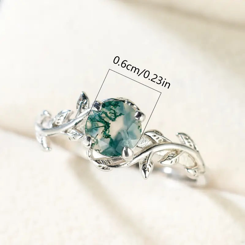 Sterling Silver Agate Leaf Ring – Unique Retro Design for Women