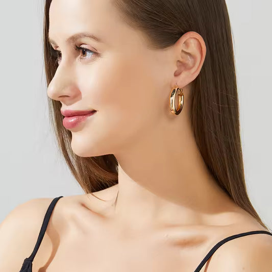 Vintage Thick Stainless Steel Hoop Earrings