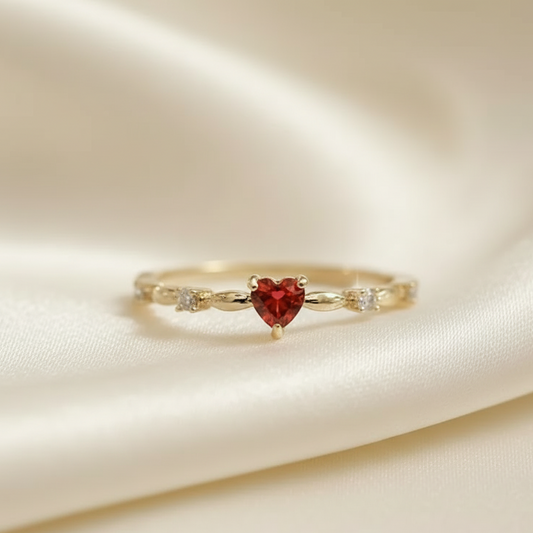 Sterling Silver Red Heart Engagement Ring