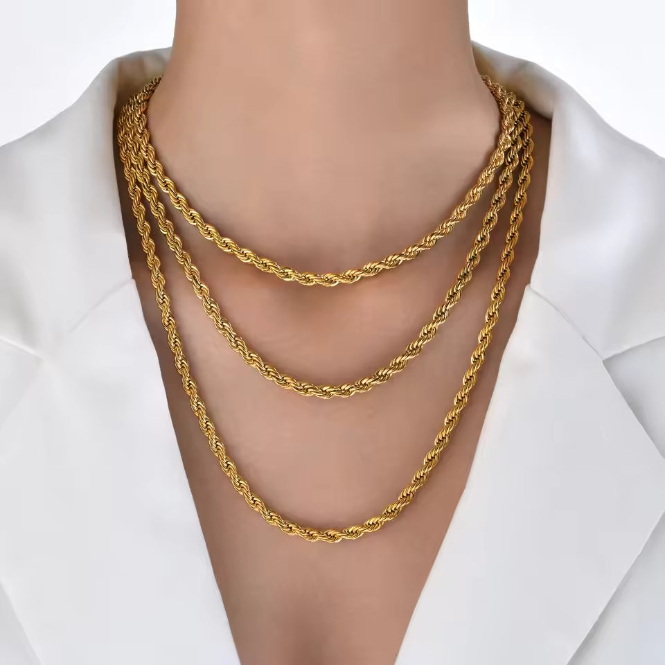 Gold Rope Chain for Men & Women | Chic Twisted Stainless Steel Necklace