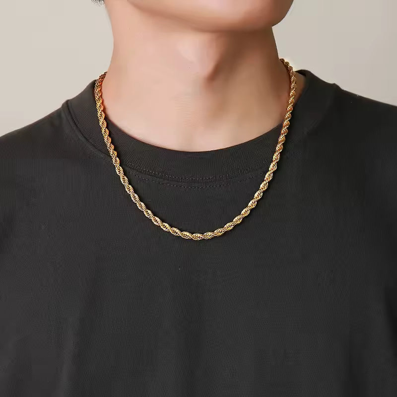 Gold Rope Chain for Men & Women | Chic Twisted Stainless Steel Necklace