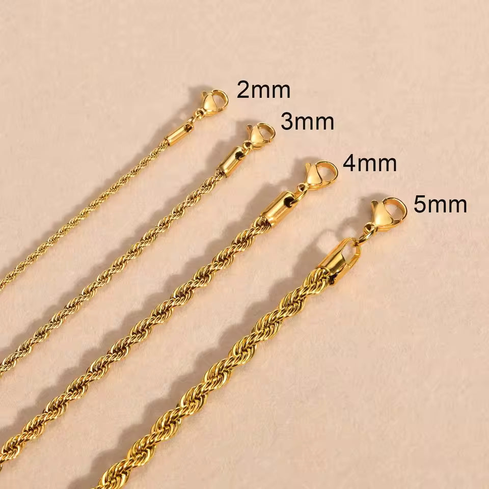 Gold Rope Chain for Men & Women | Chic Twisted Stainless Steel Necklace