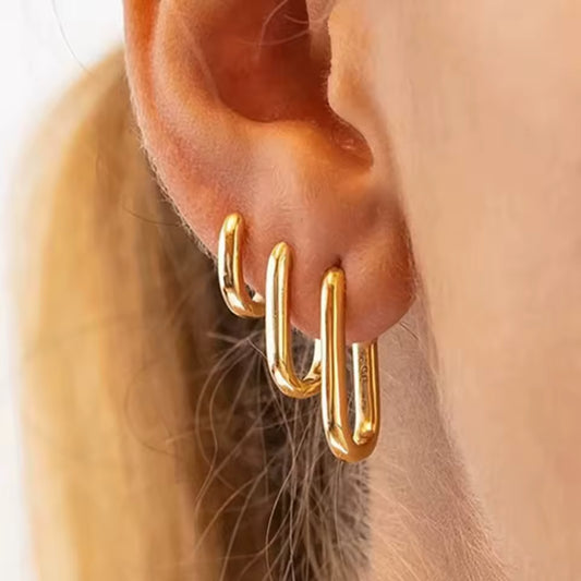 Minimalist Gold Square Hoop Earrings – Stainless Steel Huggie Set