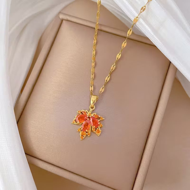 Golden Maple Leaf Pendant Necklace