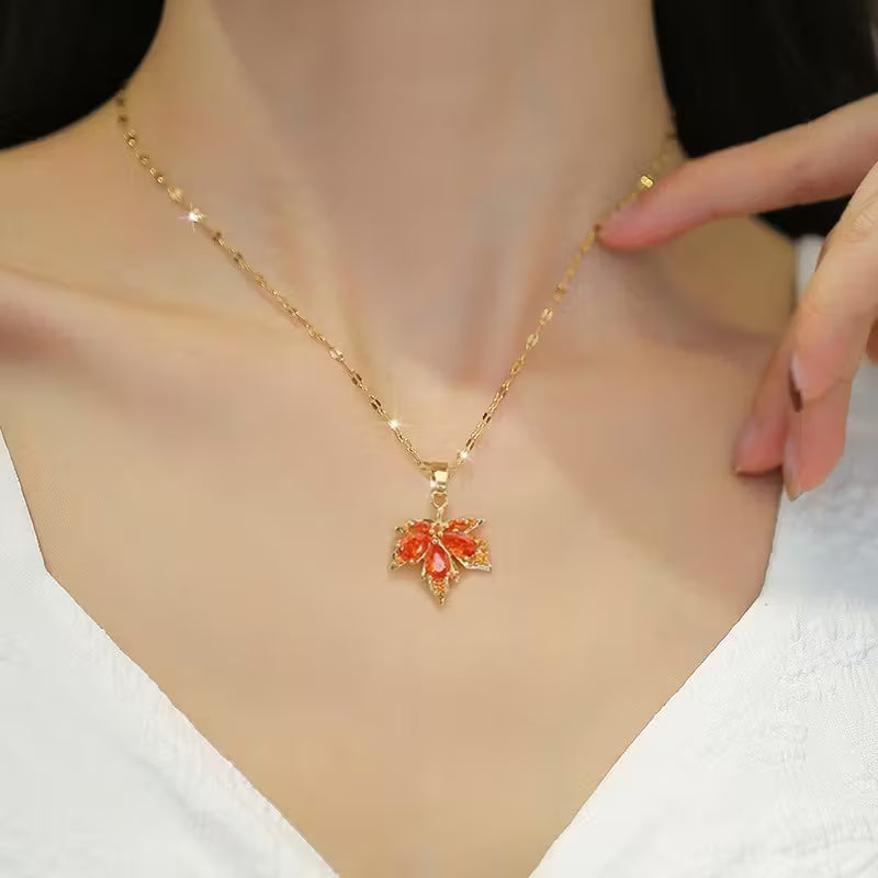 Golden Maple Leaf Pendant Necklace