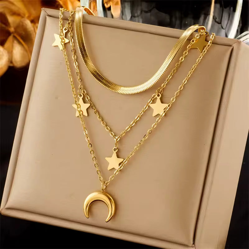 Stainless Steel Butterfly, Blue Eye & Moon Pendant Necklace – Women’s Choker