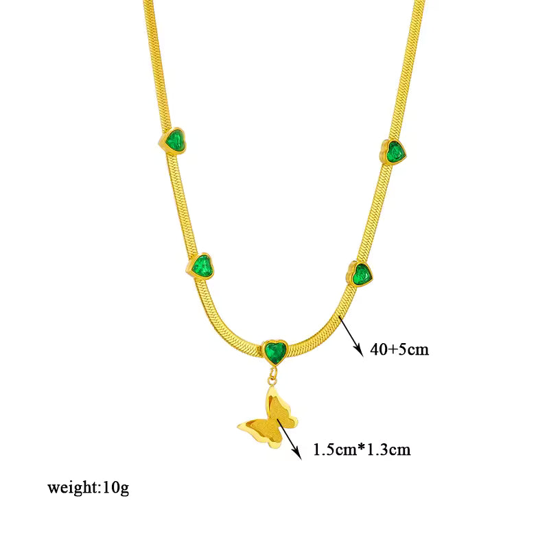 Stainless Steel Butterfly, Blue Eye & Moon Pendant Necklace – Women’s Choker
