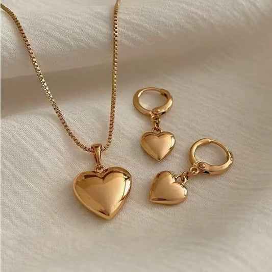 Gold Plated Heart Jewelry Set – Necklace & Dangle Earrings for Women