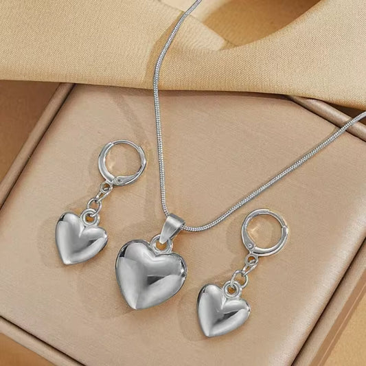 Gold Plated Heart Jewelry Set – Necklace & Dangle Earrings for Women