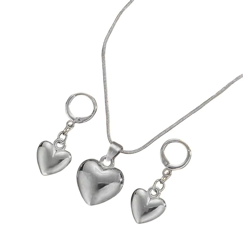 Gold Plated Heart Jewelry Set – Necklace & Dangle Earrings for Women
