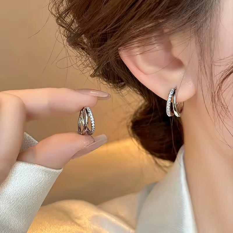 Gold Stainless Steel Hoop Earrings with Cubic Zirconia – Women’s Jewelry