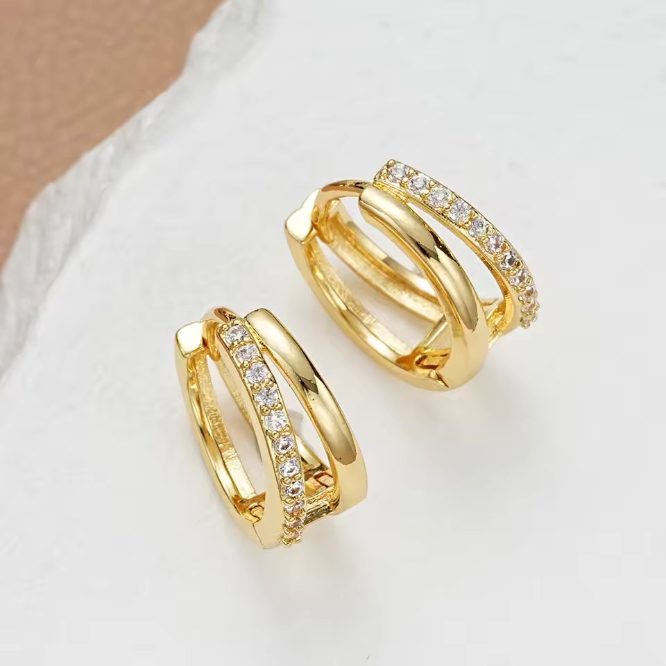 Gold Stainless Steel Hoop Earrings with Cubic Zirconia – Women’s Jewelry