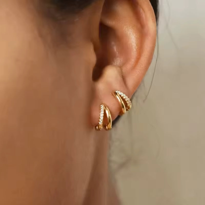 Gold Stainless Steel Hoop Earrings with Cubic Zirconia – Women’s Jewelry
