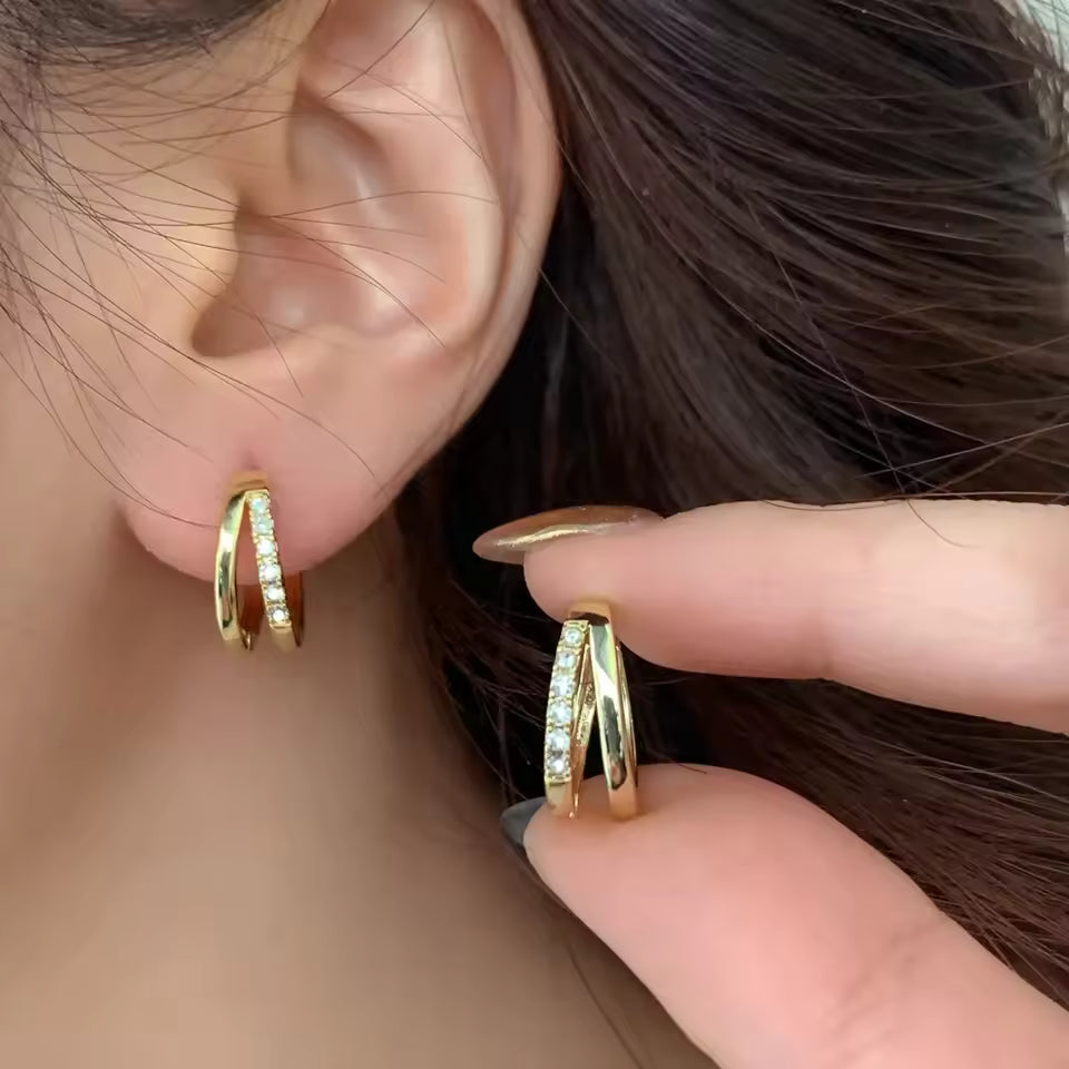 Gold Stainless Steel Hoop Earrings with Cubic Zirconia – Women’s Jewelry