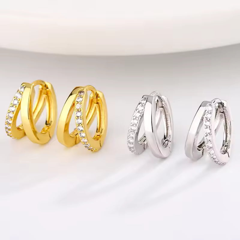 Gold Stainless Steel Hoop Earrings with Cubic Zirconia – Women’s Jewelry