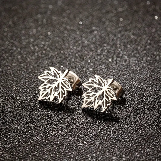 Elegant Maple Leaf Stainless Steel Studs – Unisex Fashion Jewellery