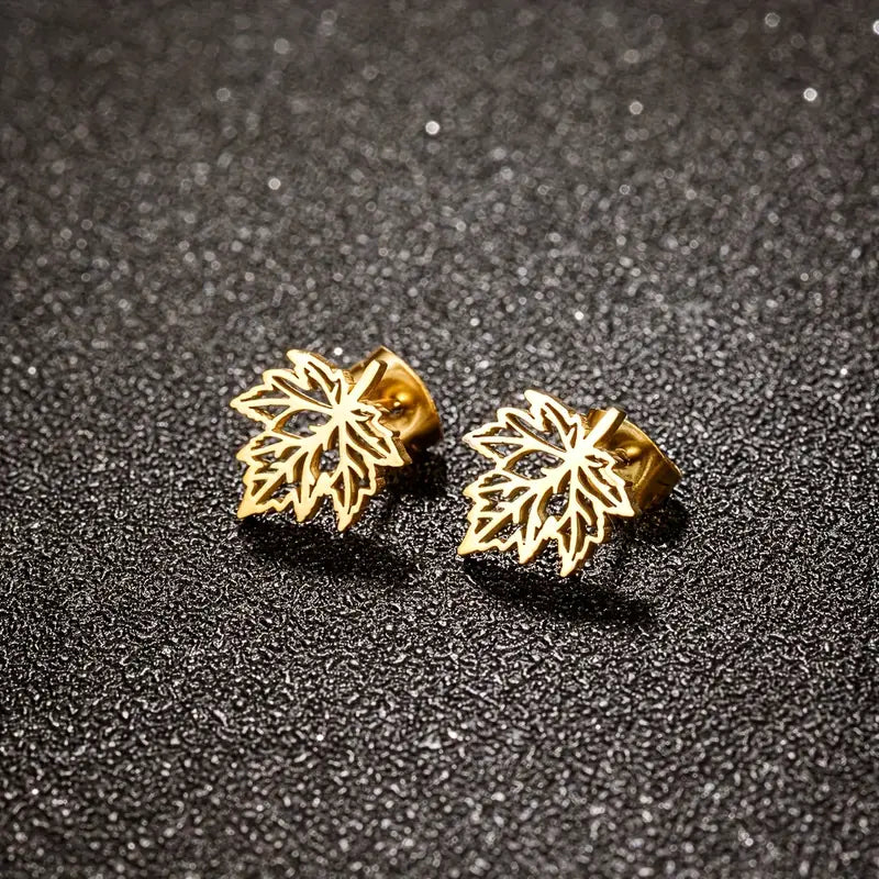Elegant Maple Leaf Stainless Steel Studs – Unisex Fashion Jewellery