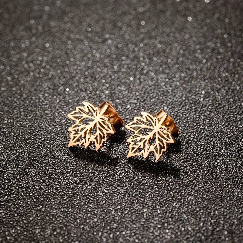 Elegant Maple Leaf Stainless Steel Studs – Unisex Fashion Jewellery
