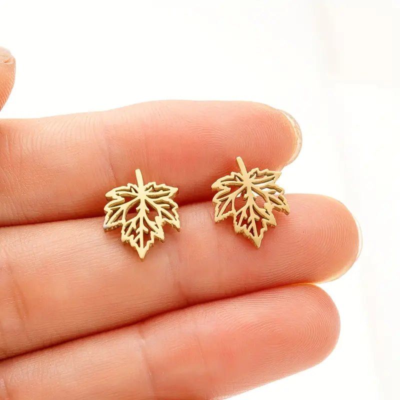 Elegant Maple Leaf Stainless Steel Studs – Unisex Fashion Jewellery