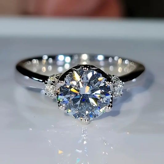 Vintage Moissanite Engagement Ring 1 Carat Silver