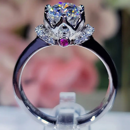 Vintage Moissanite Engagement Ring 1 Carat Silver