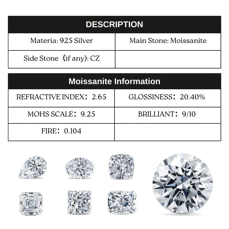 Vintage Moissanite Engagement Ring 1 Carat Silver