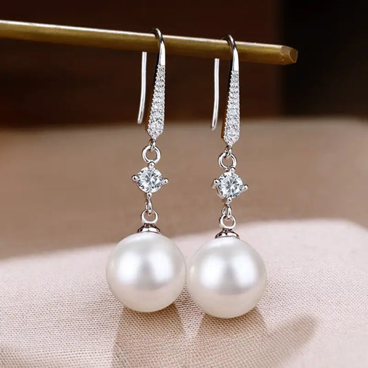 Elegant Zirconia & Pearl Drop Earrings | Chic Dangle Jewellery for Women