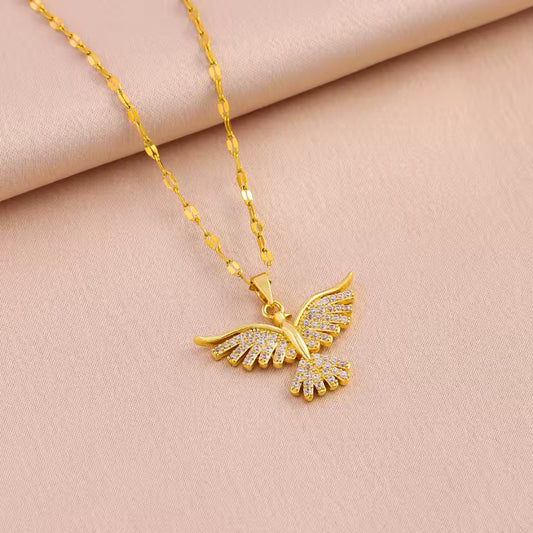 Gold Plated Phoenix Pendant Necklace – Vintage Retro Style