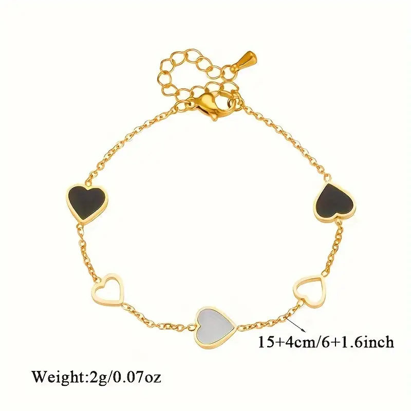 Heart Stainless Steel Bracelet – Black & White Resin